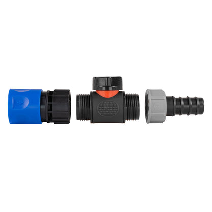 Blue Hose Connector with In-Line BSPM Valve and 20mm Barbed Straight