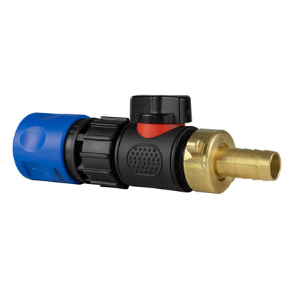 Blue Hose Connector with In-Line BSPM Valve and 13mm Brass Barb