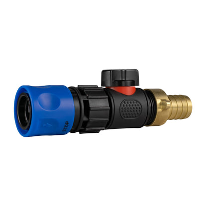 Blue Hose Connector with In-Line BSPM Valve and 19mm Brass Barb