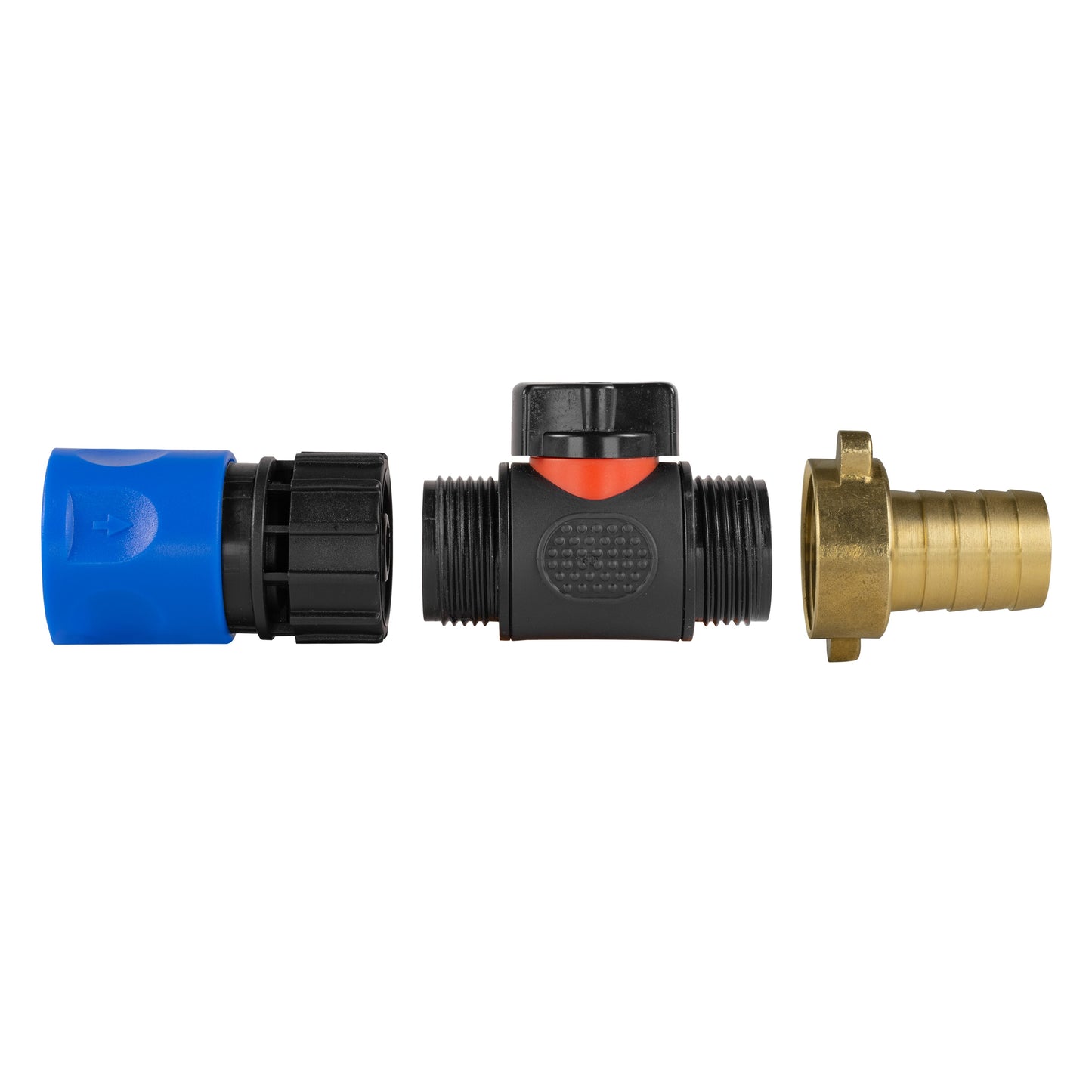 Blue Hose Connector with In-Line BSPM Valve and 19mm Brass Barb
