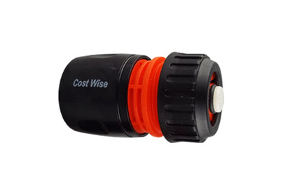 Black/Orange Female Hose Connector with Shut-Off for ½" or 5/8" Hose