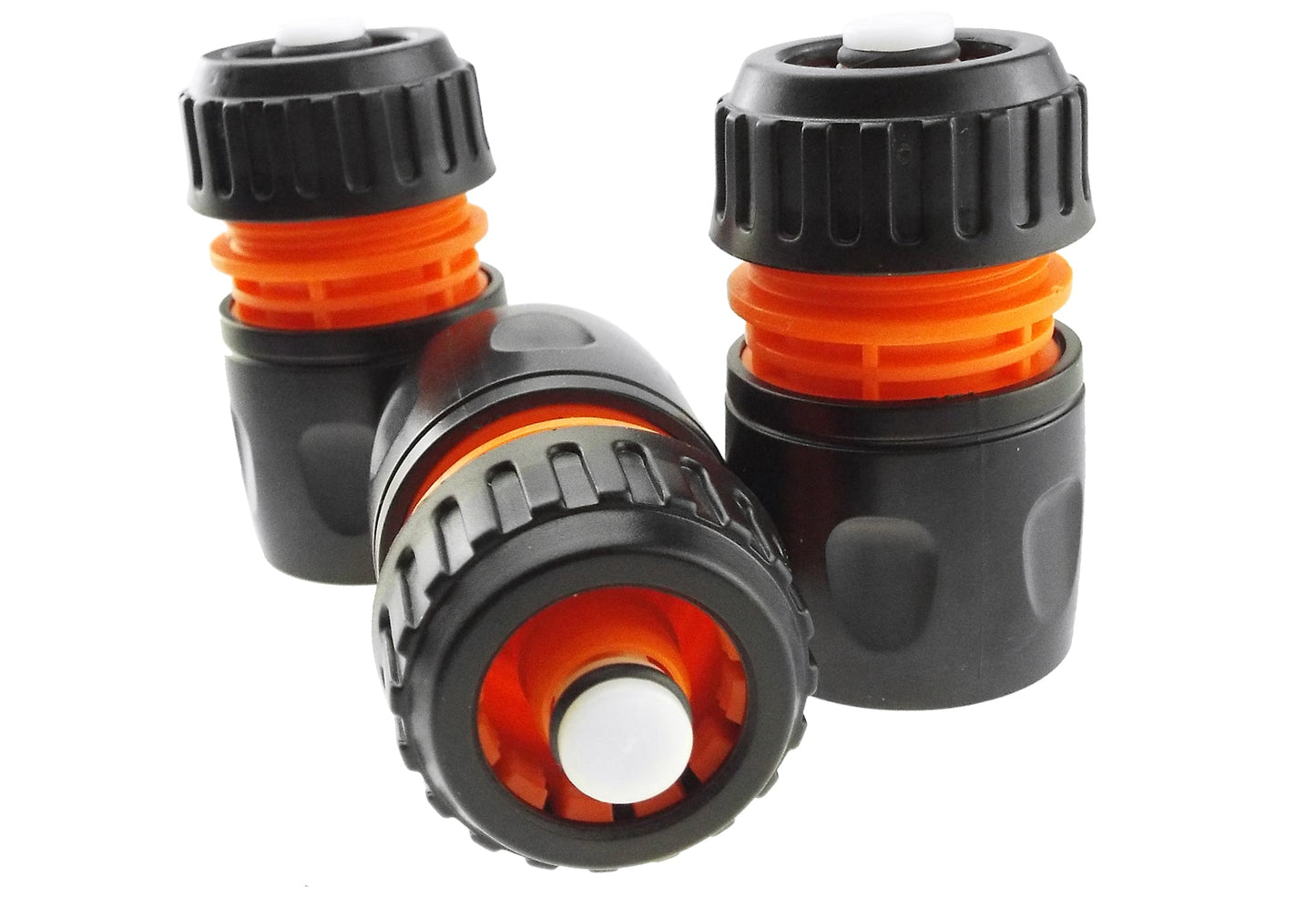 Black/Orange Female Hose Connector with Shut-Off for ½" or 5/8" Hose