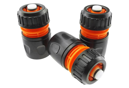 Black/Orange Female Hose Connector with Shut-Off for ½" or 5/8" Hose