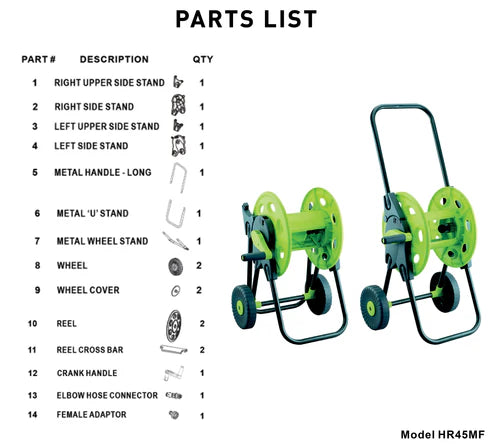 Garden Hose Reel Cart with Wheels 45m 50m 60m Heavy Duty Trolley Easy Move