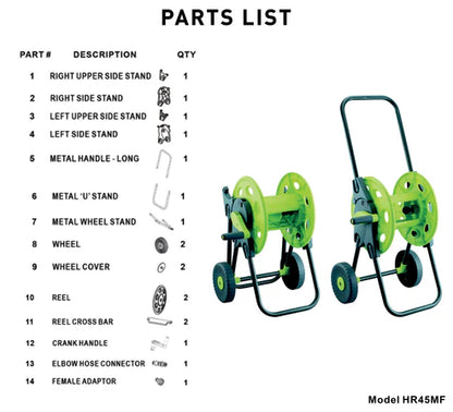Garden Hose Reel Cart with Wheels 45m 50m 60m Heavy Duty Trolley Easy Move