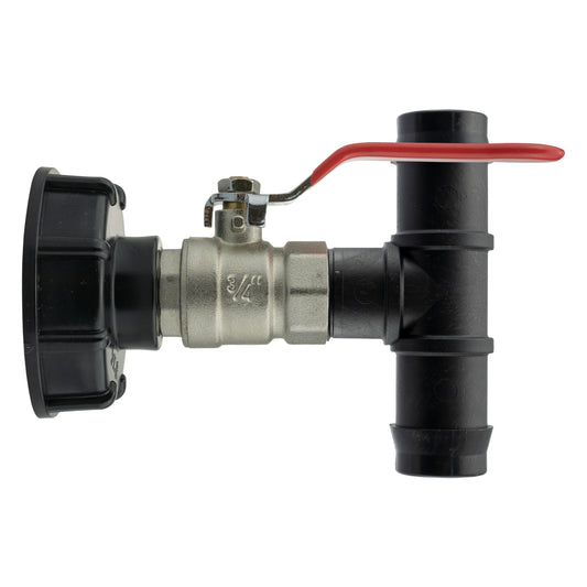 IBC 2” S60X6 Adapter with Lever Valve and 19mm Hose Barb T-Connector