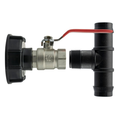 IBC 2” S60X6 Adapter with Lever Valve and 19mm Hose Barb T-Connector