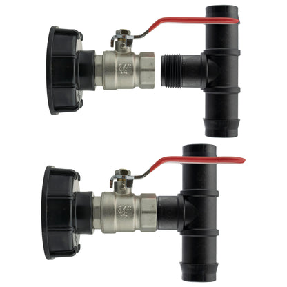 IBC 2” S60X6 Adapter with Lever Valve and 19mm Hose Barb T-Connector