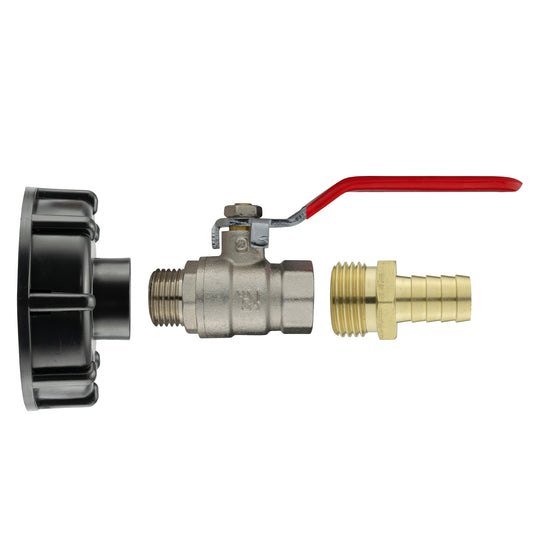 IBC 2” S60X6 Adapter with Lever Valve and 13mm Brass Hose Tail