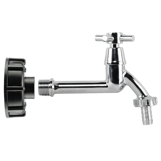 IBC 2" S60X6 Lid with 1/2" BSP Thread and Extended Chrome-Plated Brass Tap with 1/2" Hose Tail