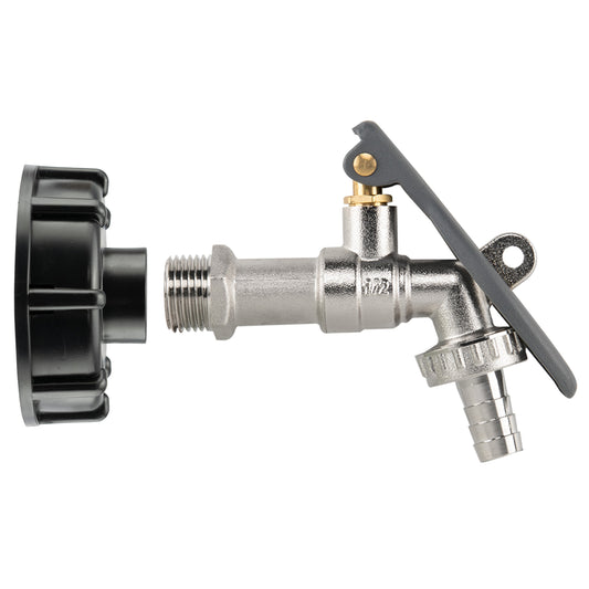 IBC 2" S60X6 Lid with 1/2" BSP Threaded Lever Tap, Hose Tail and Locking Handle