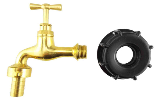 IBC 2” S60X6 Lid with 15mm Barb Polished Brass Garden Tap