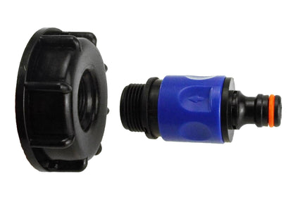 IBC 2” S60X6 Lid with ¾” BSP Thread Hose Connector (Blue) and Dual Male Adapter