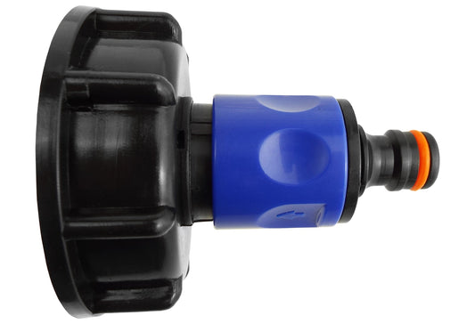 IBC 2” S60X6 Lid with ¾” BSP Thread Hose Connector (Blue) and Dual Male Adapter