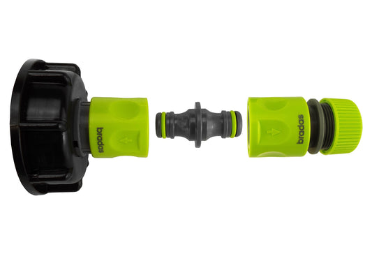 IBC 2” S60X6 Lid with Threaded Hose Adaptor, Dual Male Connector and Lime Hose Fitting