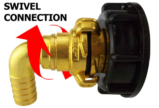 IBC 2" S60X6 Lid with 19mm Elbow Hose Tail Geka-Style Swivel Connector