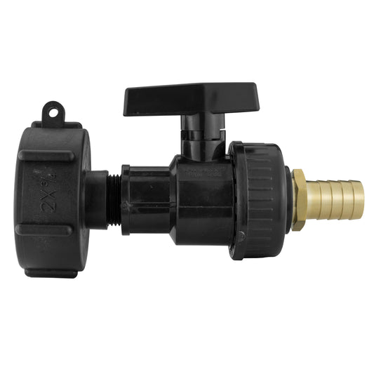 2" IBC Cap S60X6 with Large Lever Valve and 19mm Brass Barb Fitting