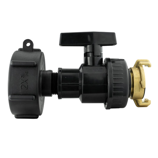IBC 2” S60X6 Tank Cap with Heavy-Duty Plastic Valve and Geka-Style Connector