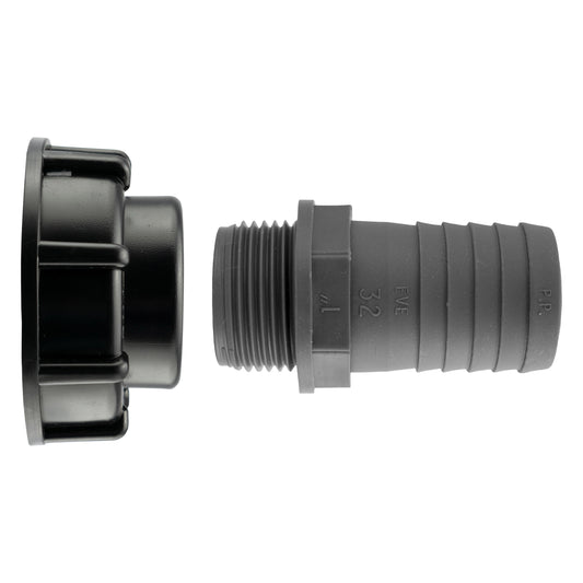 IBC 2” S60X6 Cap with 32mm Hose Barb Straight Connector