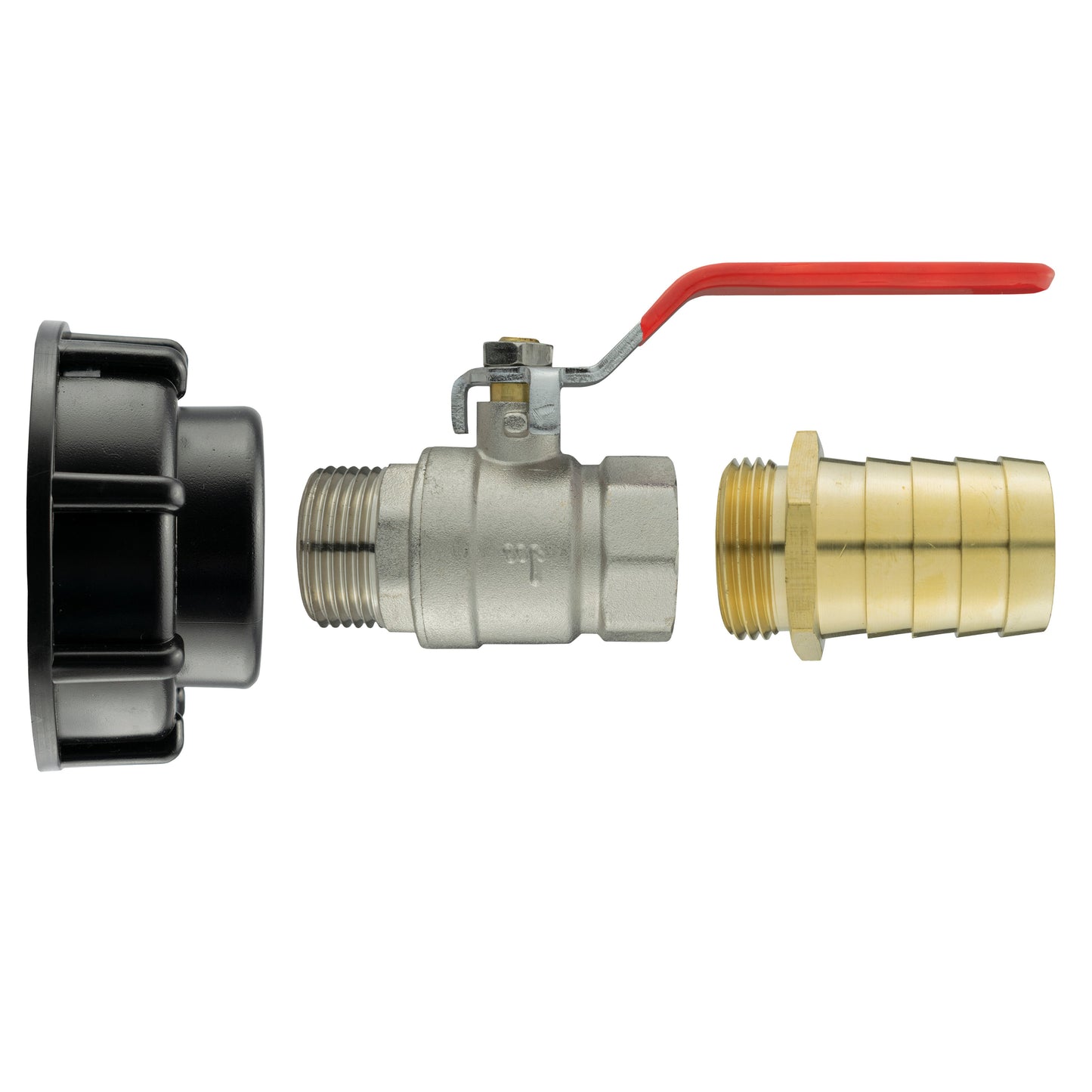 IBC 2” S60X6 Cap with Lever-Operated Valve and 32mm Brass Hose Barb