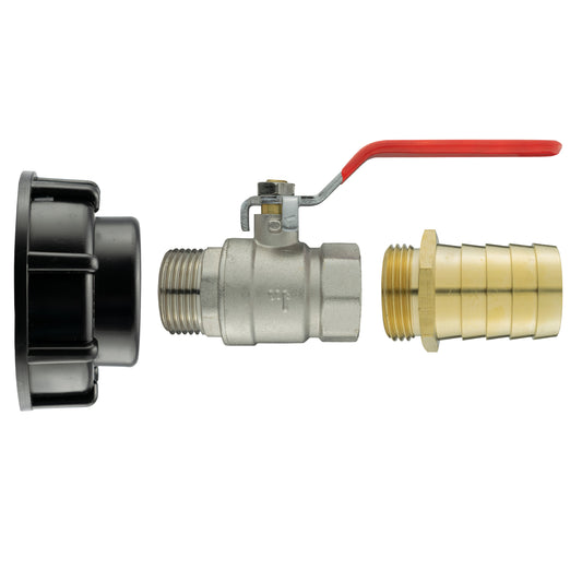 IBC 2” S60X6 Cap with Lever-Operated Valve and 32mm Brass Hose Barb