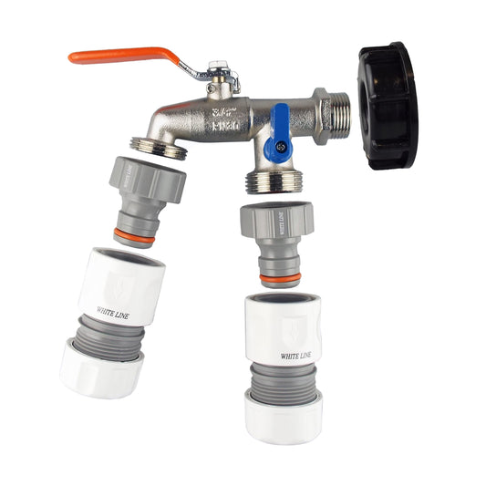 IBC 2” S60X6 End Cap with Twin Lever Tap and Max Flo Hose Connector Kit