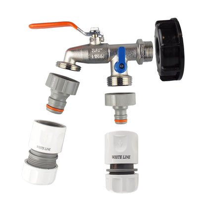 IBC 2” S60X6 End Cap with Twin Lever Tap, Max Flo Connector & Standard Hose Outlet
