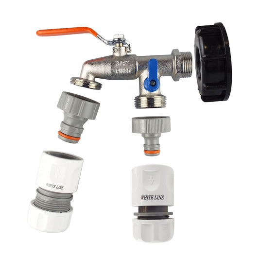 IBC 2” S60X6 End Cap with Twin Lever Tap, Max Flo Connector & Standard Hose Outlet