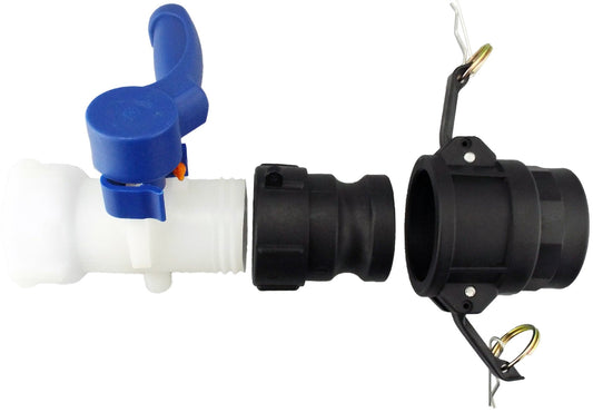 IBC 2" S60X6 Tap with 1" Type D Camlock Coupling and IBC S60X6 Adapter
