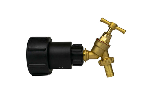 IBC 2” S60X6 – 1/2" BSPF Extended Adapter with 1/2” Brass Hose Barb Bib Tap