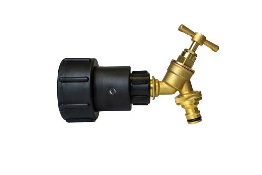 IBC 2” S60X6 - 1/2" BSPF Extended Adapter with 1/2" BSP Brass Bib Tap and Quick-Connect Fitting