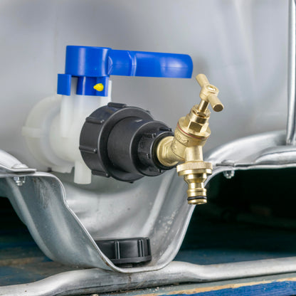 IBC 2” S60X6 - 1/2" BSPF Extended Adapter with 1/2" BSP Brass Bib Tap and Quick-Connect Fitting