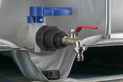IBC 2” S60X6 – 1/2" BSPF Extended Fitting with 1/2" BSP Quick-Connect Plastic Lever Tap