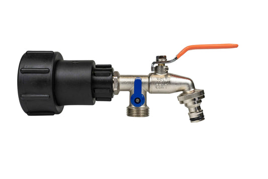 IBC 2” S60X6 – 1/2" BSPF Extended Connector with 1/2" BSP Twin Outlet Lever Tap