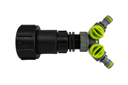 IBC 2” S60X6 to ¾” BSP Female Extension Adapter with ¾” BSP Thread and Dual Outlet Splitter