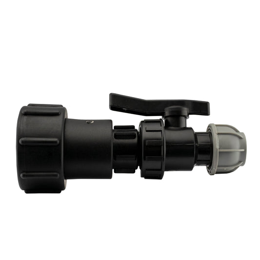 IBC 2” S60X6 to ½” BSP Female Extension Adapter with 20mm MDPE Compression Valve