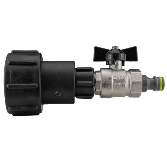 IBC 2” S60X6 to ¾” BSP Female Extension Adapter with Butterfly Tap and Male Snap Connector