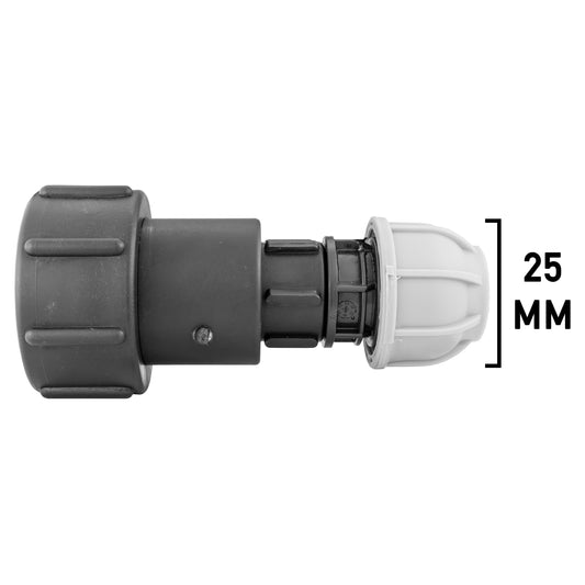 IBC 2" S60X6 – 1" BSPF Extended Adapter with 25mm MDPE Straight Connector