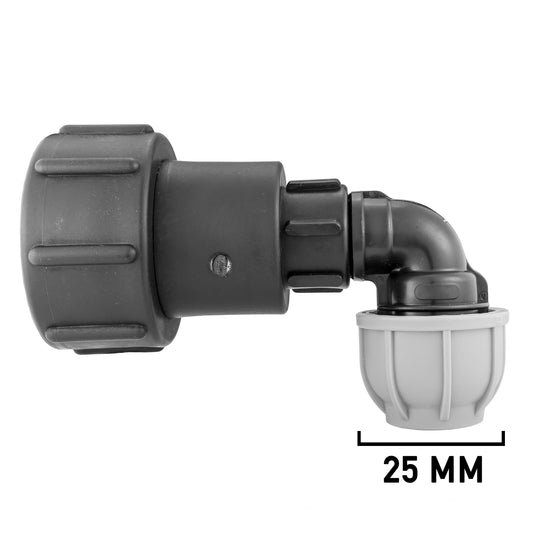 IBC 2” S60X6 Female Adapter with 1" BSPF Extension and 25mm MDPE Elbow Connector