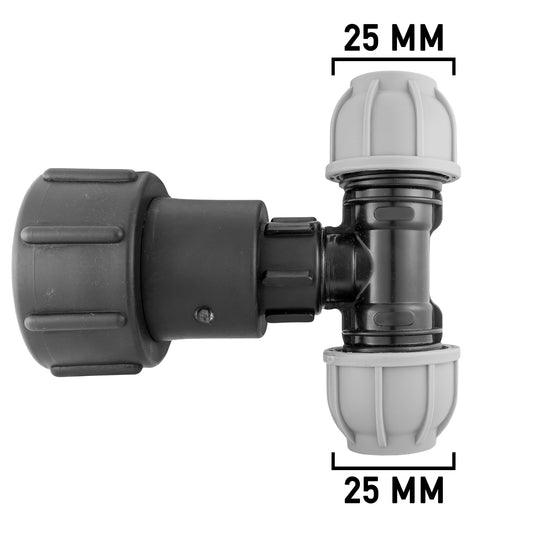 IBC 2” S60X6 – 1" BSPF Extended Connector with 25mm MDPE Tee Fitting
