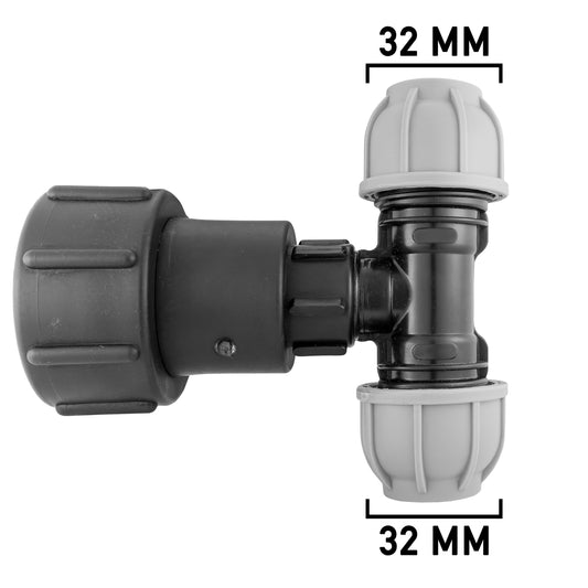 IBC 2” S60X6 – 1" BSPF Extended Connector with 32mm MDPE Tee Fitting