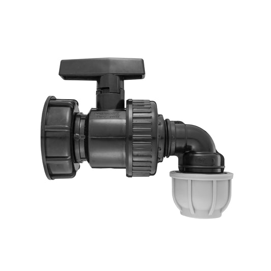 IBC 2” S60X6 Lid with Large Plastic Valve and 32mm MDPE Elbow Connector