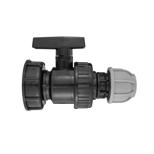 IBC 2” S60X6 Lid with Large Plastic Valve and 32mm MDPE Straight Connector