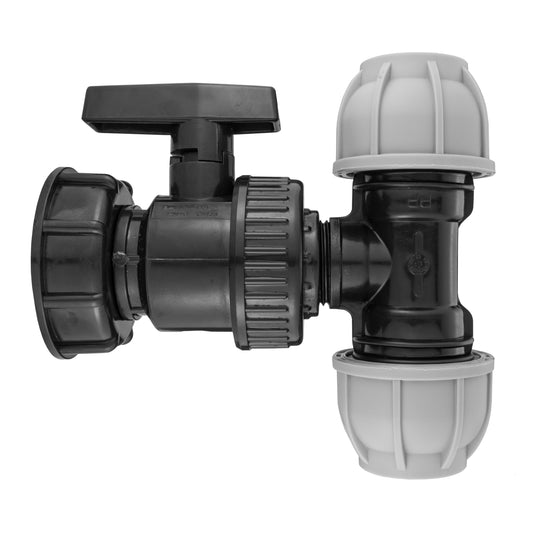 IBC 2” S60X6 Lid with Large Plastic Valve and 32mm MDPE Tee Connector