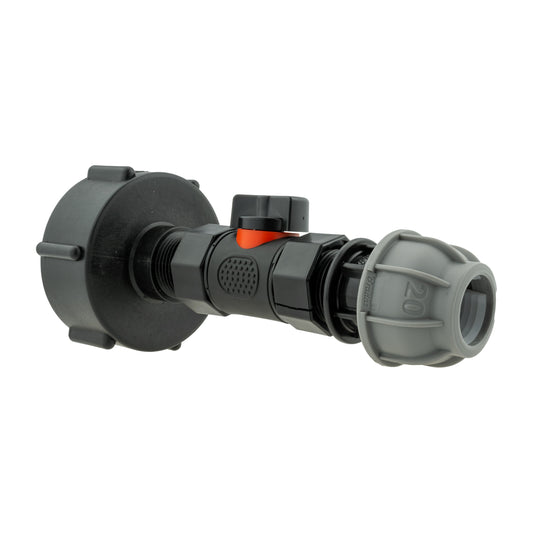 IBC 2” S60X6 Lid with Integrated BSP Female Valve and 20mm MDPE Straight Connector