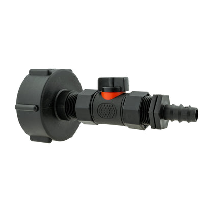 IBC 2” S60X6 Lid with Integrated BSP Female Valve and 16mm Barbed Straight Connector
