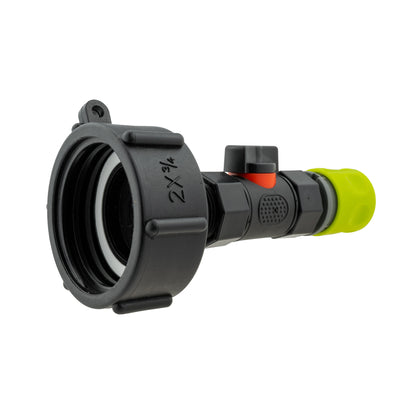 IBC 2” S60X6 Cap with Built-In BSP Female Valve and 3/4” BSP Male Hose Connector – Lime