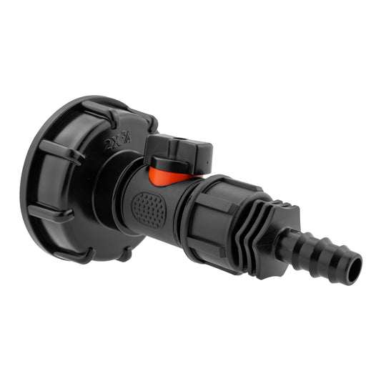 IBC 2” S60X6 Cap with Integrated BSP Male Valve and 16mm Barbed Hose Tail