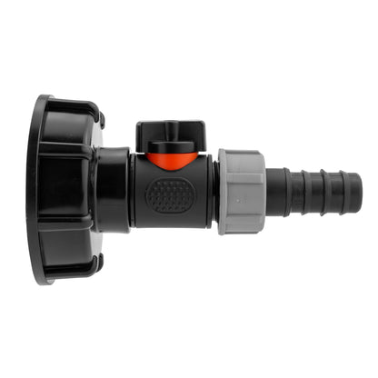 IBC 2” S60X6 Cap with Integrated BSP Male Valve and 20mm Barbed Hose Tail