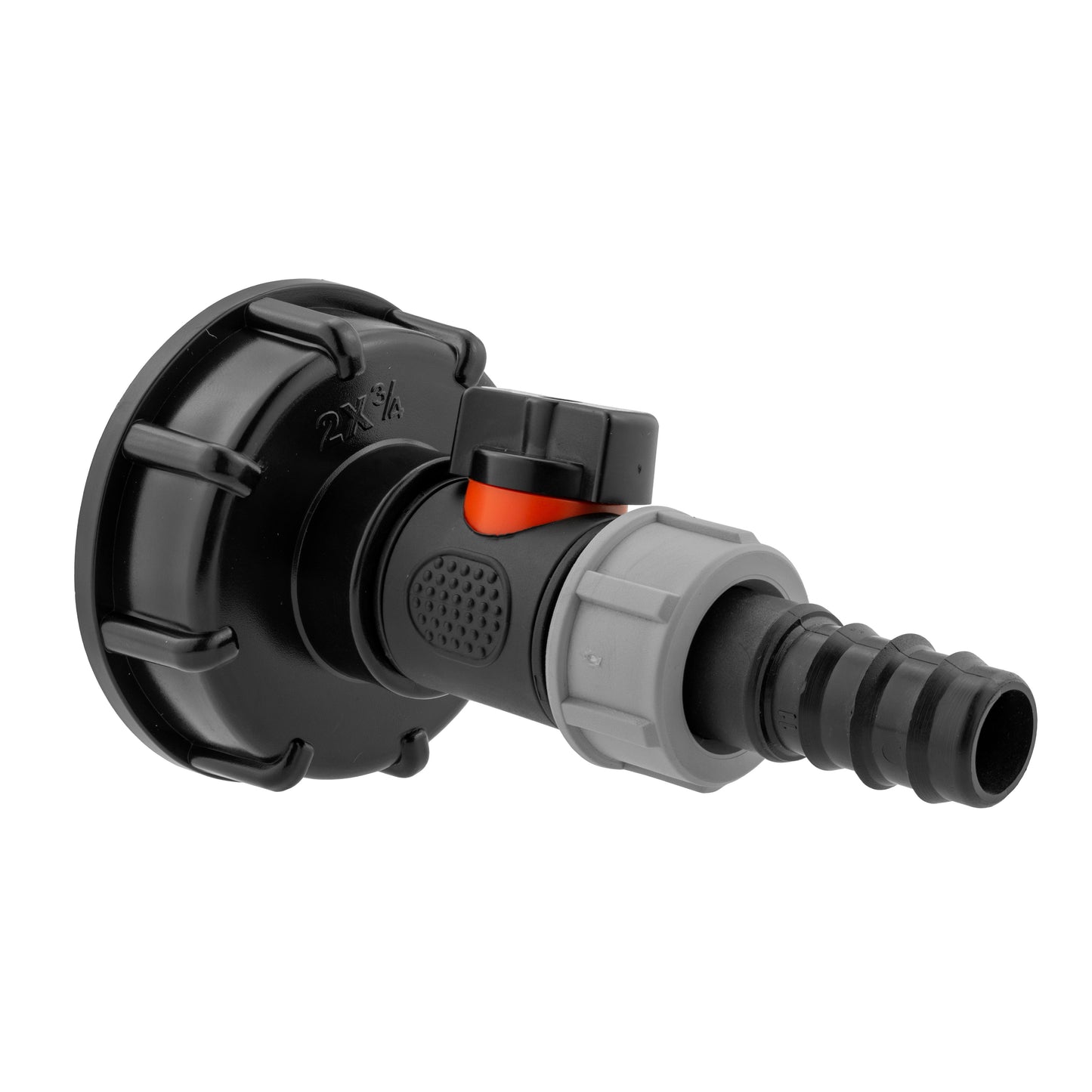 IBC 2” S60X6 Cap with Integrated BSP Male Valve and 20mm Barbed Hose Tail